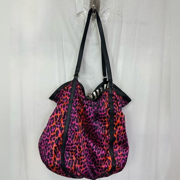 Henri Bendel NY Pink Leopard Print Softshell Satin Satchel Tote Shoulder Bag - Picture 3 of 17